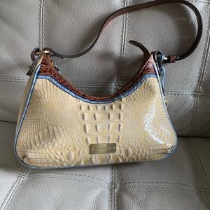 BRAHMIN LACY WHISPER Glossy Tri-Color Croc-Embossed Leather Shoulder Bag